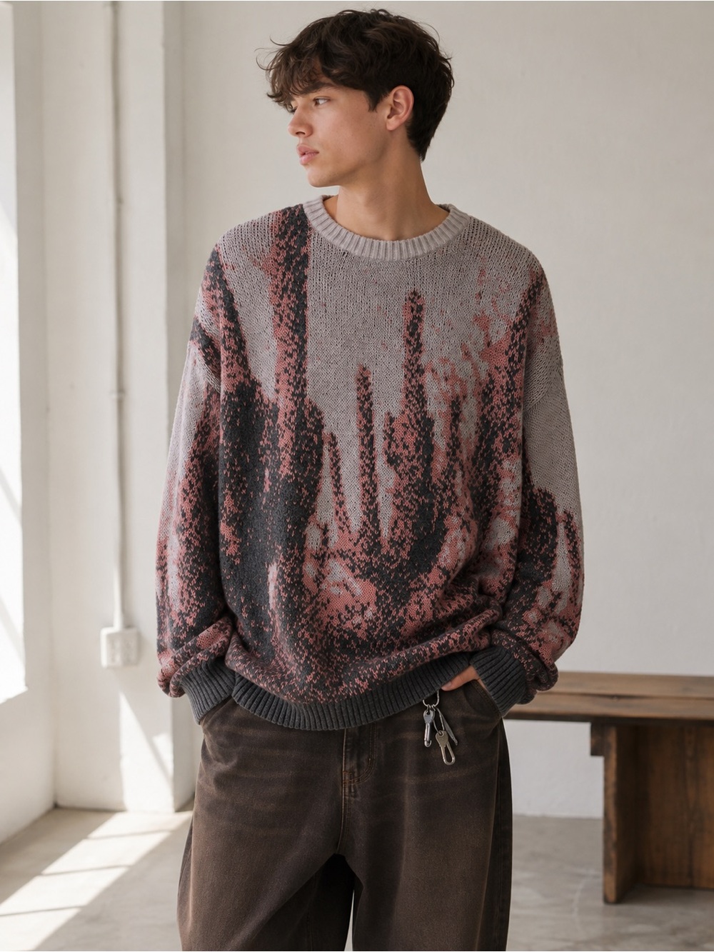 Urban Outfitters BDG Men’s Slouchy Relaxed Cactus Print Sweater Size Small